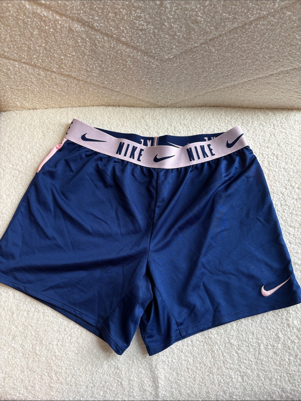 Nike Girl’s Navy Athletic Shorts with Pink Waistband